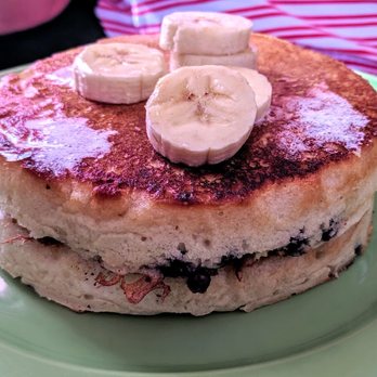 Ralph's Cafe - Monkey Cakes, 8" x 1" filled with fresh Maine blueberries and banana, best I have ever had - Breakfast & Brunch Near Me - Brooks, Maine