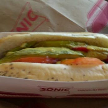 Sonic Drive-In - Chicago dog, April 3, 2011. - Burgers Near Me - Pensacola, Florida Sonic Drive-In - Chicago dog, April 3, 2011. - Burgers Near Me - Pensacola, Florida
