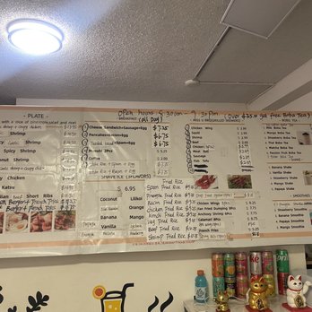 Miss U Food Bar - a menu on the wall - Bubble Tea Near Me - Honolulu, Hawaii