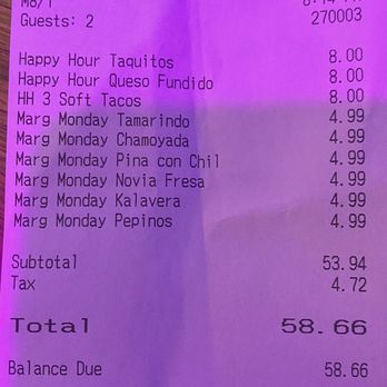 Kalaveras-Temecula - Receipt - New Mexican Cuisine Near Me - Temecula, California