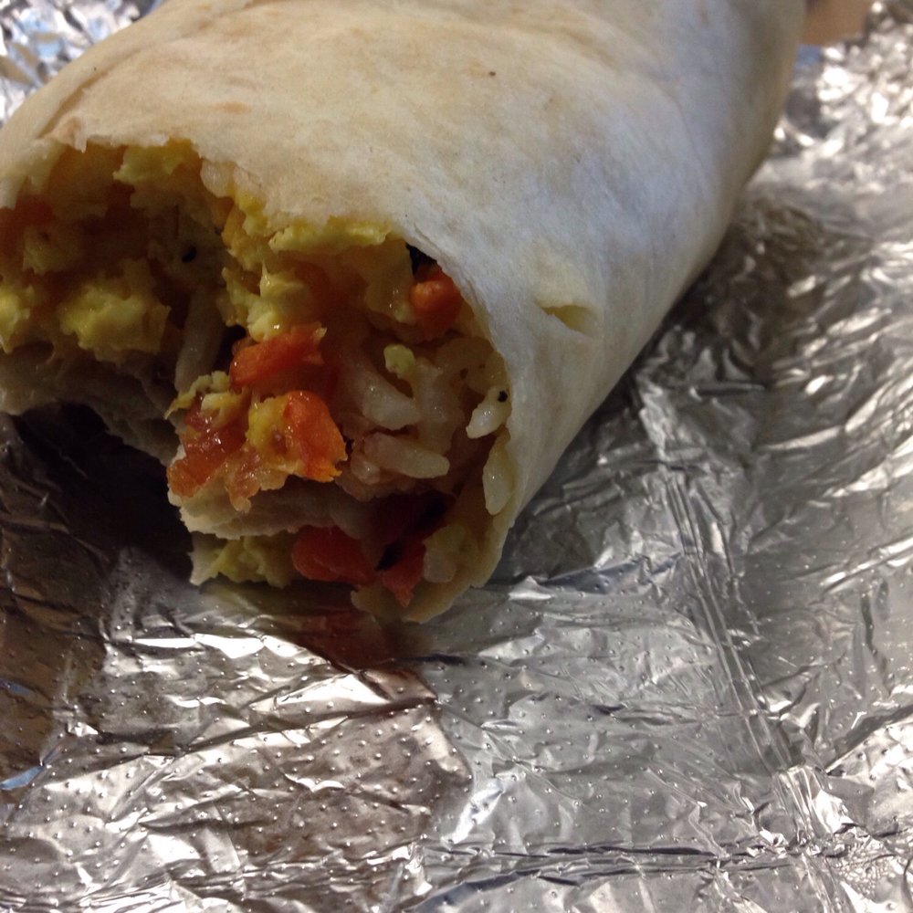 The sunrise breakfast wrap with bacon added