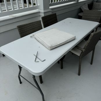 Long & Foster Real Estate - Table on 2nd floor deck that rusted and collapsed was replaced by this wobbly beast. Family dinner anyone? - Real Estate Services Near Me - Avalon, New Jersey Long & Foster Real Estate - Table on 2nd floor deck that rusted and collapsed was replaced by this wobbly beast. Family dinner anyone? - Real Estate Services Near Me - Avalon, New Jersey