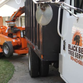 Black Bear Tree Service - Chipper and chip truck at work - Tree Services Near Me - Clayton, North Carolina