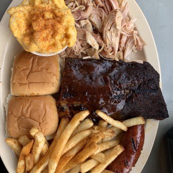 Central BBQ - 3 meat combo (chicken, ribs, sausage) mac and cheese/ fries - Barbeque Near Me - Nashville, Tennessee