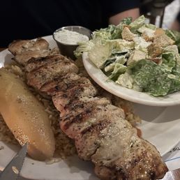 Chicken souvlaki with Caesar salad