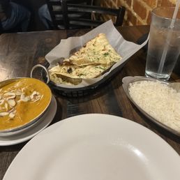 Shrimp korma. Garlic naan, rice Shrimp korma. Garlic naan, rice