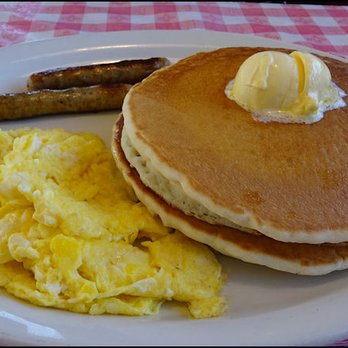 Roys Cafe - From the "Pancakes" section of the menu, Tom went with "Three Pancakes, Two Eggs and Two Sausages." Delicious! - Cafes Near Me - Barstow, California Roys Cafe - From the "Pancakes" section of the menu, Tom went with "Three Pancakes, Two Eggs and Two Sausages." Delicious! - Cafes Near Me - Barstow, California
