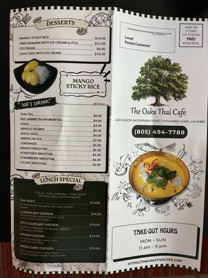Menu photo 1 The Oaks Thai Cafe Thousand Oaks, CA Menu photo 1 The Oaks Thai Cafe Thousand Oaks, CA