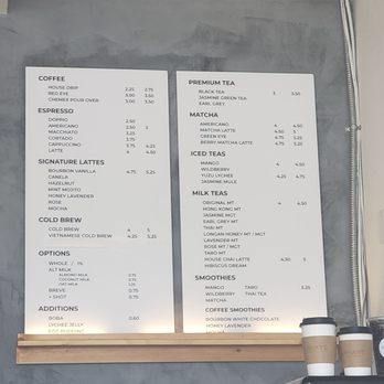 Aware Coffee - Aware's wall menu - Coffee & Tea Near Me - Las Vegas, Nevada