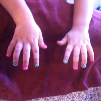 Queen Nails & Spa - Phoebe picked out pink and green shades for her hands, with polka dots for some added flare. - Nail Salons Near Me - Desert Hot Springs, California Queen Nails & Spa - Phoebe picked out pink and green shades for her hands, with polka dots for some added flare. - Nail Salons Near Me - Desert Hot Springs, California