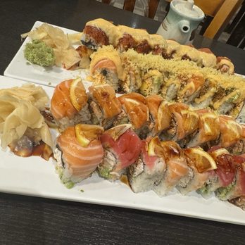 Sushi Arashi - (2nd roll from top) Mango Crunch Roll, 49ers (bottom roll) - Sushi Bars Near Me - San Jose, California Sushi Arashi - (2nd roll from top) Mango Crunch Roll, 49ers (bottom roll) - Sushi Bars Near Me - San Jose, California