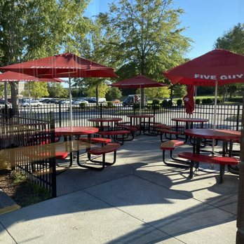 Five Guys - Outside eating area - Burgers Near Me - Lexington, South Carolina Five Guys - Outside eating area - Burgers Near Me - Lexington, South Carolina