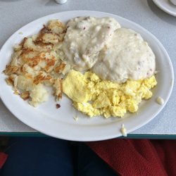 Sammy's Family Restaurant - Biscuits and gravy. The plates could have been wiped off before coming to the table