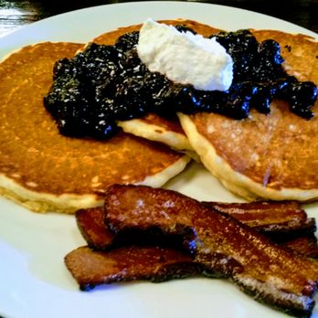 Voltaire - Lemon Ricotta Pancakes with Blueberry's, Thick Cut Bacon.  You can't Handle All This... - Bars Near Me - Kansas City, Missouri