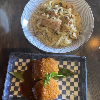 Ojiya - Clam Chowder Croquette & udon Udon-Carbonara Noodle - Japanese Near Me - Torrance, California Ojiya - Clam Chowder Croquette & udon Udon-Carbonara Noodle - Japanese Near Me - Torrance, California