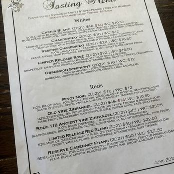 Ironstone Vineyards - Tasting menu - Wineries Near Me - Murphys, California