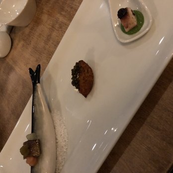 ADEGA Restaurant - Complimentary Amuse-bouche to start. Left to right: Sardine, cod-cake, octopus - Portuguese Near Me - San Jose, California ADEGA Restaurant - Complimentary Amuse-bouche to start. Left to right: Sardine, cod-cake, octopus - Portuguese Near Me - San Jose, California