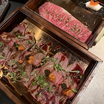 Chubby Cattle - A5 Wagyu Uni Caviar Nigiri (left).  A5 Wagyu Fois Gras Nigiri (right). - Barbeque Near Me - Pleasanton, California