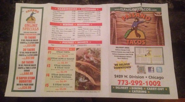 Menu photo 5 El Paisano Tacos Chicago, IL