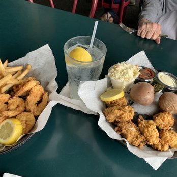 Black Pelican - Shrimp, fries, and coleslaw and Oysters, red potatoes, and coleslaw - Seafood Near Me - Kitty Hawk, North Carolina