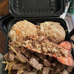 Fillet mignon with lobster tail double rice and noodles!