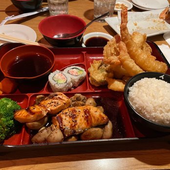 Asakusa - Teriyaki Salmon with shrimp and Vegetable Tempura - Japanese Near Me - Fort Wayne, Indiana Asakusa - Teriyaki Salmon with shrimp and Vegetable Tempura - Japanese Near Me - Fort Wayne, Indiana