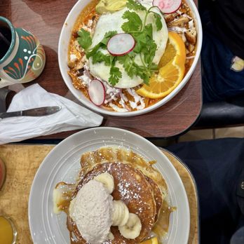 Oaxaca cuisine - Chilaquiles and tres leches pancakes - Breakfast & Brunch Near Me - Fairfield, California