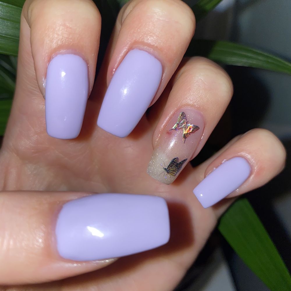 Elina Nails - Lilac dip nails with butterflies - Nail Salons Near Me - Chula Vista, California Elina Nails - Lilac dip nails with butterflies - Nail Salons Near Me - Chula Vista, California