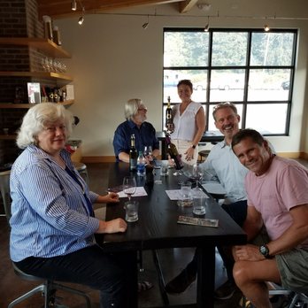 Wine tasting at Tertulia Cellats tasting room in Woodinville, WA.