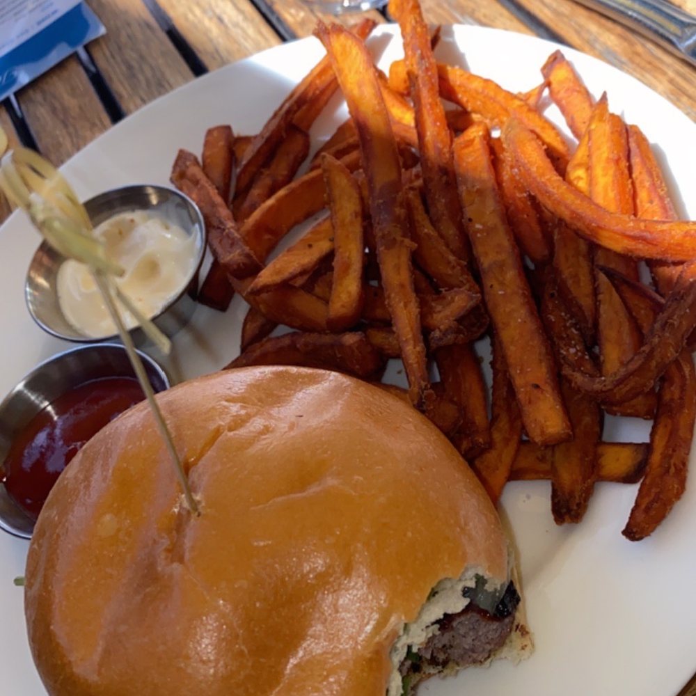 Burger with sweet potato fries
