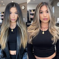 Real Beauty by Cynthia - Before and after this beautiful transformation, with a cool tone blonde face framing blend and some volume layers to contour her face