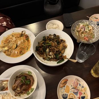 Kin Sen Thai - Panang Curry, Kao Ka Moo, Poor Man's Noodle, and Yum Woon Sen (from top left to right) - Thai Near Me - Millcreek, Utah Kin Sen Thai - Panang Curry, Kao Ka Moo, Poor Man's Noodle, and Yum Woon Sen (from top left to right) - Thai Near Me - Millcreek, Utah