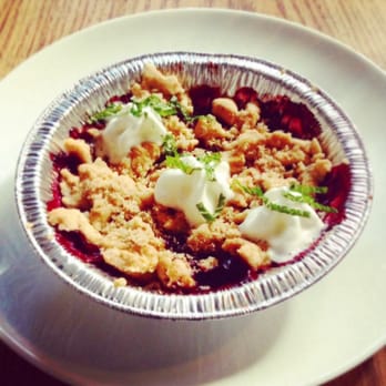Mr Pollo - Baby plum pie with crumble crust, whip and mint - New American Near Me - San Francisco, California Mr Pollo - Baby plum pie with crumble crust, whip and mint - New American Near Me - San Francisco, California