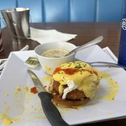 Jam's Cafe - Crab cake benny is delicious with a side of grits.