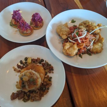 Passionfish - Smoked trout, fried oysters, scallop with risotto cakes - Seafood Near Me - Pacific Grove, California Passionfish - Smoked trout, fried oysters, scallop with risotto cakes - Seafood Near Me - Pacific Grove, California