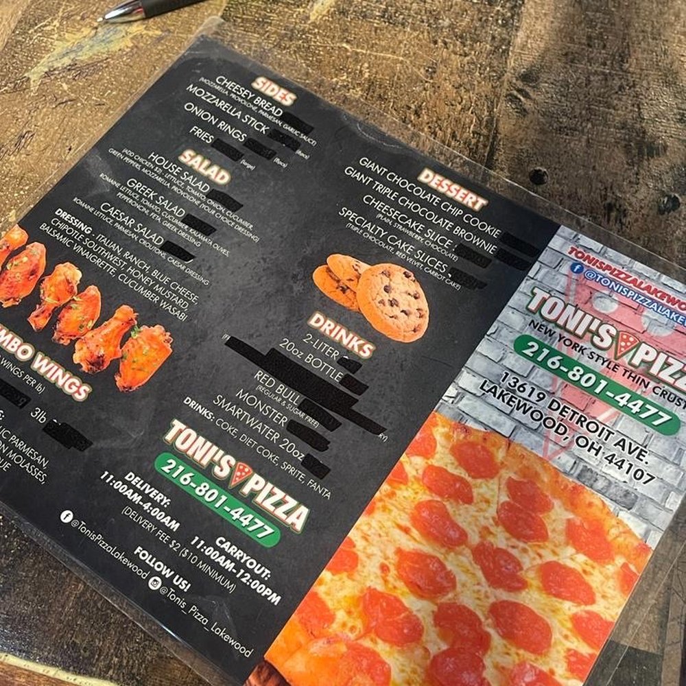 Toni's Pizza - The MENU -- Friday, 14 July 2023 at Toni's Pizza - Pizza Near Me - Lakewood, Ohio Toni's Pizza - The MENU -- Friday, 14 July 2023 at Toni's Pizza - Pizza Near Me - Lakewood, Ohio
