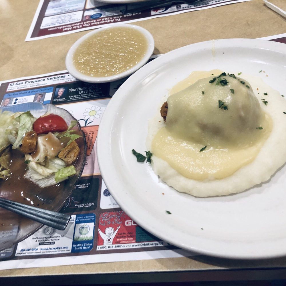 Harrison House Diner - Full mini meal: Chicken Croquette (1), mashed potatoes, applesauce, and side salad - Diners Near Me - Mullica Hill, New Jersey Harrison House Diner - Full mini meal: Chicken Croquette (1), mashed potatoes, applesauce, and side salad - Diners Near Me - Mullica Hill, New Jersey