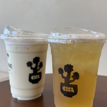 Cha Redefine - Jasmine Milk Tea (Chapachino) - left Jasmine Iced Tea - right - Coffee & Tea Near Me - San Gabriel, California Cha Redefine - Jasmine Milk Tea (Chapachino) - left Jasmine Iced Tea - right - Coffee & Tea Near Me - San Gabriel, California