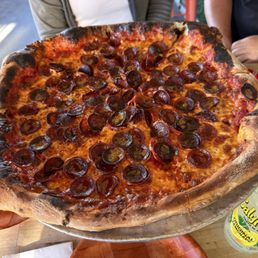 Loaded pepperoni with hot honey sauce. Loaded pepperoni with hot honey sauce.