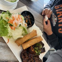 D6 Korean short ribs with rice , egg rolls