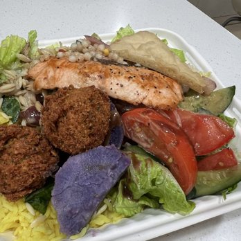 Roots And Greens - Large plate with salmon and felafel - Salad Near Me - Honolulu, Hawaii Roots And Greens - Large plate with salmon and felafel - Salad Near Me - Honolulu, Hawaii