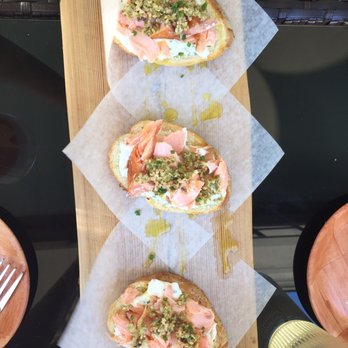 Borrowed Time - Smoked salmon bruschetta with cream cheese and caperberries - Wine Bars Near Me - Douglas, Michigan