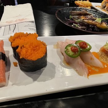 Sushi Okoku - Crab Stick Cut Roll, Smelt Egg (Masago) Sushi, Yellowtail Cut Roll, Salmon Sashimi. - Sushi Bars Near Me - Riverside, California Sushi Okoku - Crab Stick Cut Roll, Smelt Egg (Masago) Sushi, Yellowtail Cut Roll, Salmon Sashimi. - Sushi Bars Near Me - Riverside, California