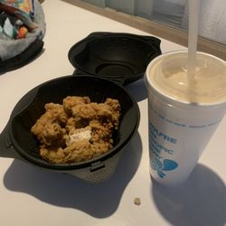 The smoothie is the left. (Chicken wings or not on the menu.)