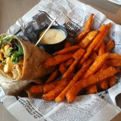 Bayside Brewing - Buffalo Chicken Wrap and sweet potato fries.