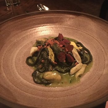Boka - Squid Ink Bucatini with clams, mussels, and sorrell - New American Near Me - Chicago, Illinois Boka - Squid Ink Bucatini with clams, mussels, and sorrell - New American Near Me - Chicago, Illinois