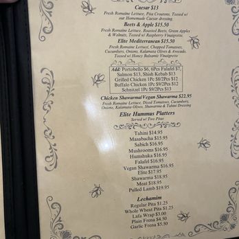 Hummus Elite - Menu as of June 2025 - Mediterranean Near Me - Englewood, New Jersey