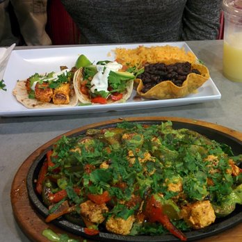 Taco Maya - Front: Veggie Fajitas with Paneer Back: 2 Tacos plate (Veggie and Paneer) w/ rice and black beans. And Pinapple drink. - Mexican Near Me - Niles, Illinois Taco Maya - Front: Veggie Fajitas with Paneer Back: 2 Tacos plate (Veggie and Paneer) w/ rice and black beans. And Pinapple drink. - Mexican Near Me - Niles, Illinois