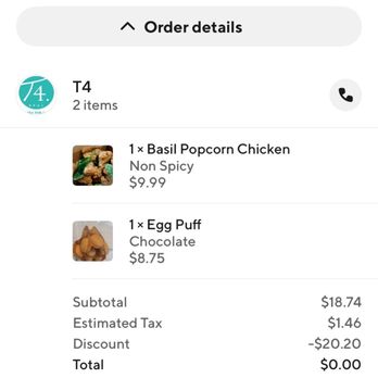 T4 - Doordash order canceled - Tea Rooms Near Me - San Ramon, California