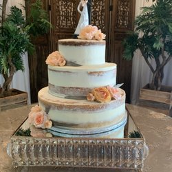 Southern Crumbs - Three tier "naked" wedding cake in vanilla.
